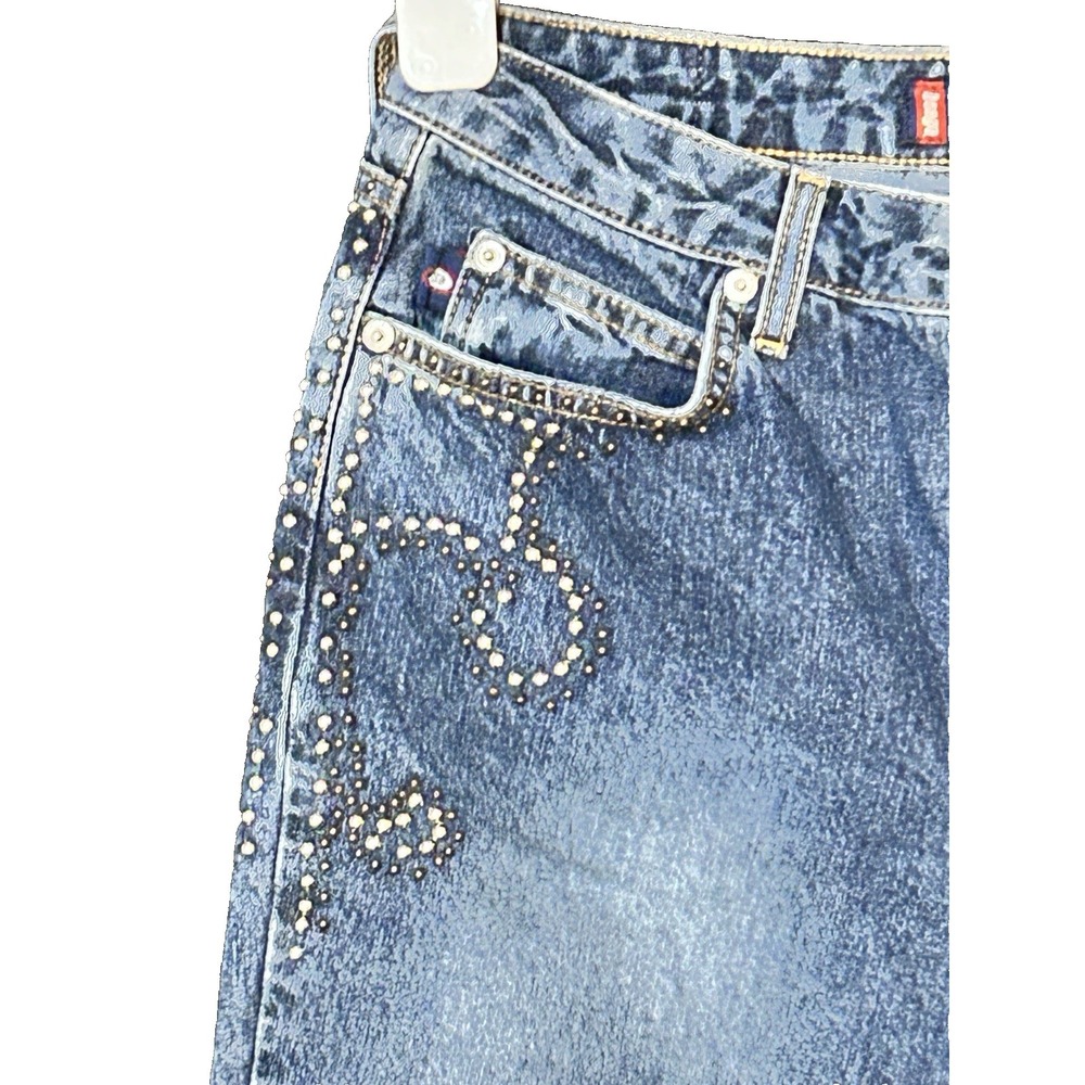 Vtg 90s Bongo Vintage "City Rider" Y2K Studded Flare Leg  Denim Blue Jeans Sz 9